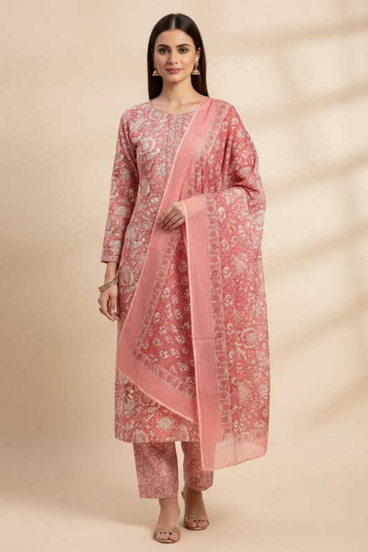 Gajari Cotton Unstitched Salwar Suit With Cotton Dupatta