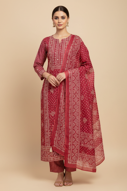 Gajari Cotton Unstitched Salwar Suit With Cotton Dupatta