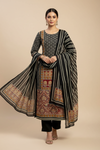 Black Cotton Unstitched Salwar Suit With Cotton Dupatta