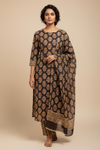 Black Cotton Unstitched Salwar Suit With Cotton Dupatta