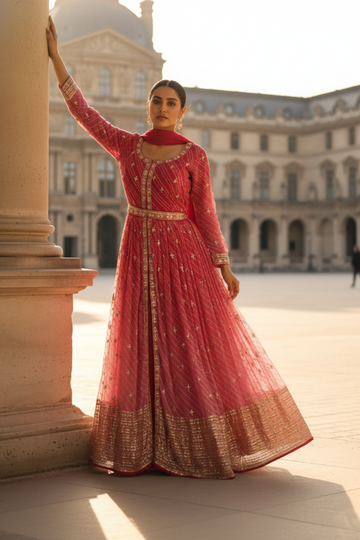 Timeless Elegance Rani Organza Floor Length Readymade Suit With Chinon Dupatta