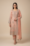 Peach Organza Unstitched Salwar Suit With Organza Dupatta