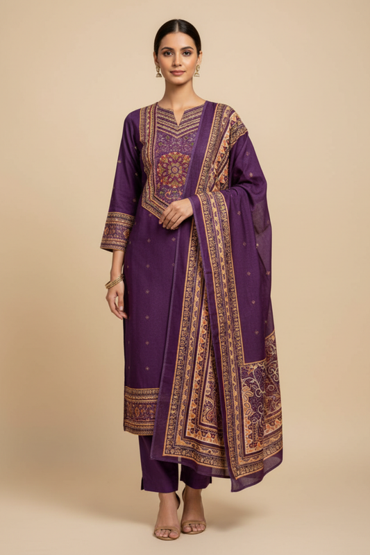 Garnet Crepe Unstitched Salwar Suit With Crepe Dupatta