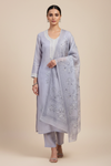 Grey Cotton Unstitched Salwar Suit With Cotton Dupatta