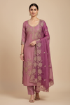 Mauve Organza Unstitched Salwar Suit With Chiffon Dupatta