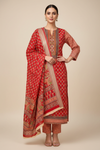 Maroon Cotton Unstitched Salwar Suit With Cotton Dupatta
