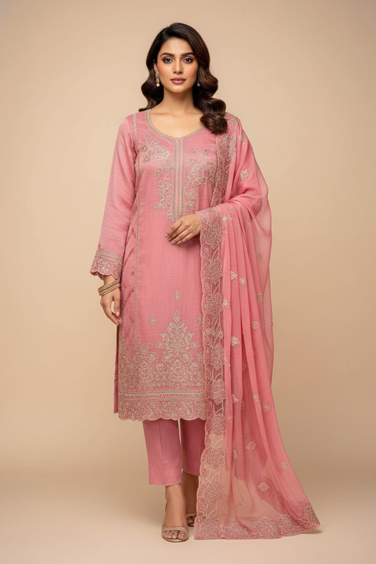 Gajari Organza Unstitched Salwar Suit With Chiffon Dupatta