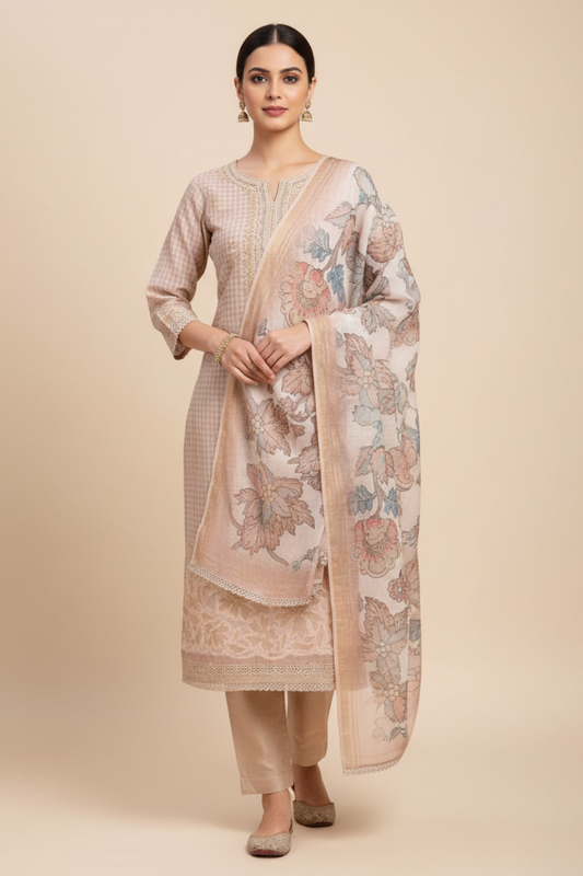 Tussar Cotton Unstitched Salwar Suit With Cotton Dupatta