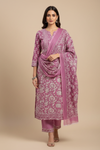 Mauve Cotton Unstitched Salwar Suit With Cotton Dupatta