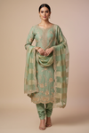 Mint Green Organza Unstitched Salwar Suit With Tissue Dupatta