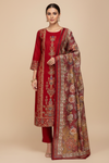 Maroon Muslin Crepe Unstitched Salwar Suit With Muslin Crepe Dupatta