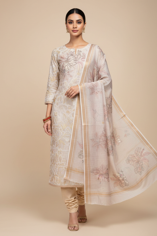 Tussar Cotton Unstitched Salwar Suit With Cotton Dupatta