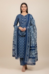 Navy Blue Cotton Unstitched Salwar Suit With Cotton Dupatta