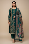 Bottle Green Muslin Crepe Unstitched Salwar Suit With Muslin Crepe Dupatta