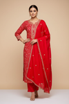 Red Dola Unstitched Salwar Suit With Cotton Dupatta