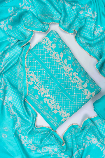Tea Green Cotton Unstitched Salwar Suit With Cotton Dupatta