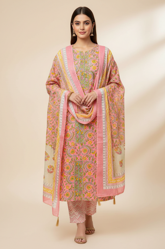 Gajari Cotton Unstitched Salwar Suit With Cotton Dupatta