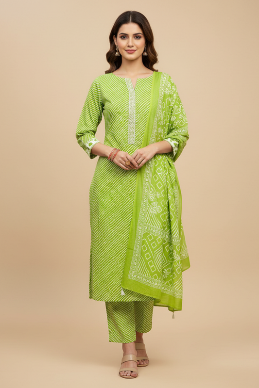 Pista Cotton Unstitched Salwar Suit With Cotton Dupatta