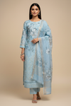 Sky Blue Cotton Unstitched Salwar Suit With Cotton Dupatta