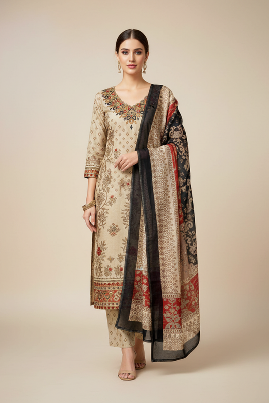 Tusser Black Shimmer Unstitched Salwar Suit With Shimmer Dupatta