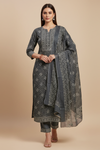 Grey Cotton Unstitched Salwar Suit With Cotton Dupatta