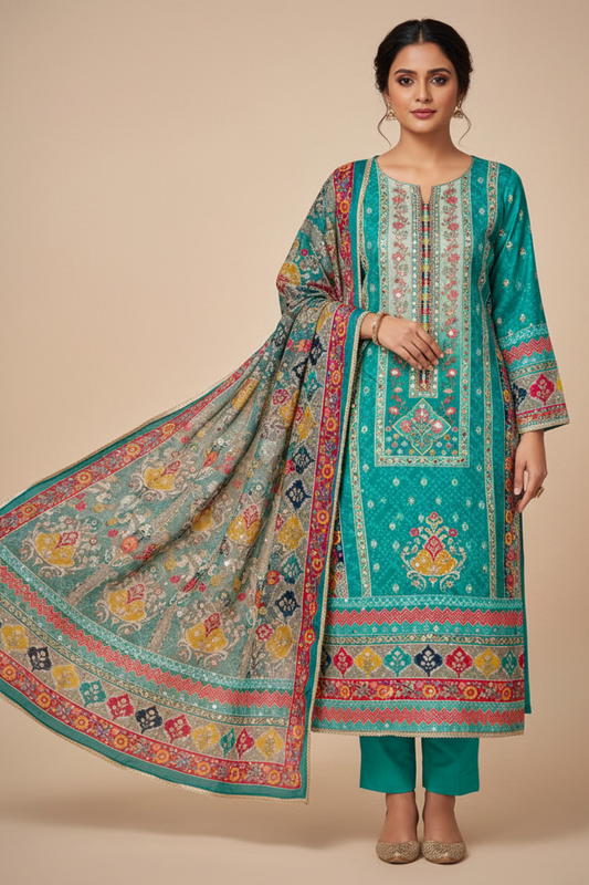 Rama Chinon Unstitched Salwar Suit With Chinon Dupatta