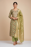 Pista Cotton Unstitched Salwar Suit With Cotton Dupatta