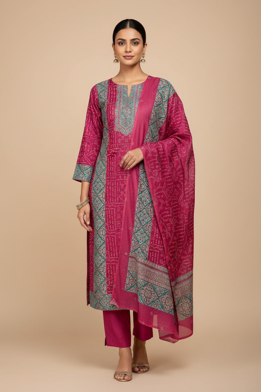 Garnet Cotton Unstitched Salwar Suit With Cotton Dupatta