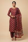 Maroon Cotton Unstitched Salwar Suit With Cotton Dupatta
