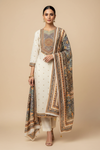 Off White Crepe Unstitched Salwar Suit With Crepe Dupatta