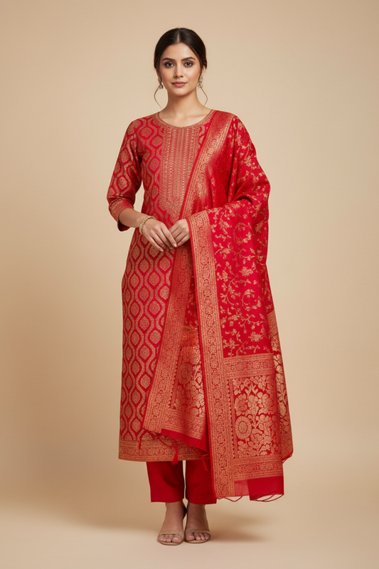 Rani Cotton Unstitched Salwar Suit With Cotton Dupatta