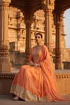 Graceful Flow Peach Tissue Readymade Suit And Pant With Net Dupatta