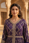 Draped in Royalty Purple Dolna Floor Length Readymade Suit And Pant With Chinon Dupatta