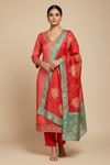 Rust Organza Unstitched Salwar Suit With Dola Silk Dupatta