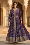 Draped in Royalty Purple Dolna Floor Length Readymade Suit And Pant With Chinon Dupatta