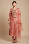 Peach Cotton Unstitched Salwar Suit With Cotton Dupatta