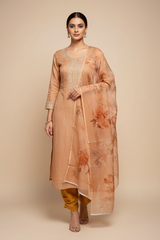 Tussar Cotton Unstitched Salwar Suit With Cotton Dupatta