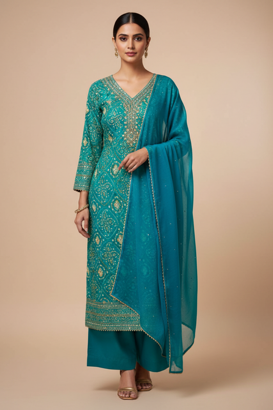 Rama Cotton Unstitched Salwar Suit With Chiffon Dupatta