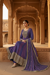 Draped in Royalty Purple Readymade Suit And Pant With Chinon Dupatta