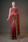 Coral Maroon Georgette Embroidered Saree With Unstitched Blouse