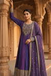 Draped in Royalty Purple Readymade Suit And Pant With Chinon Dupatta