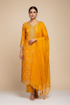 Mustard Cotton Unstitched Salwar Suit With Chiffon Dupatta