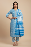 Sky Blue Cotton Unstitched Salwar Suit With Cotton Dupatta