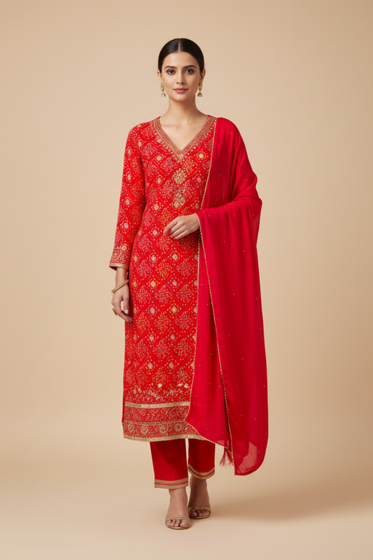Rani Cotton Unstitched Salwar Suit With Chiffon Dupatta