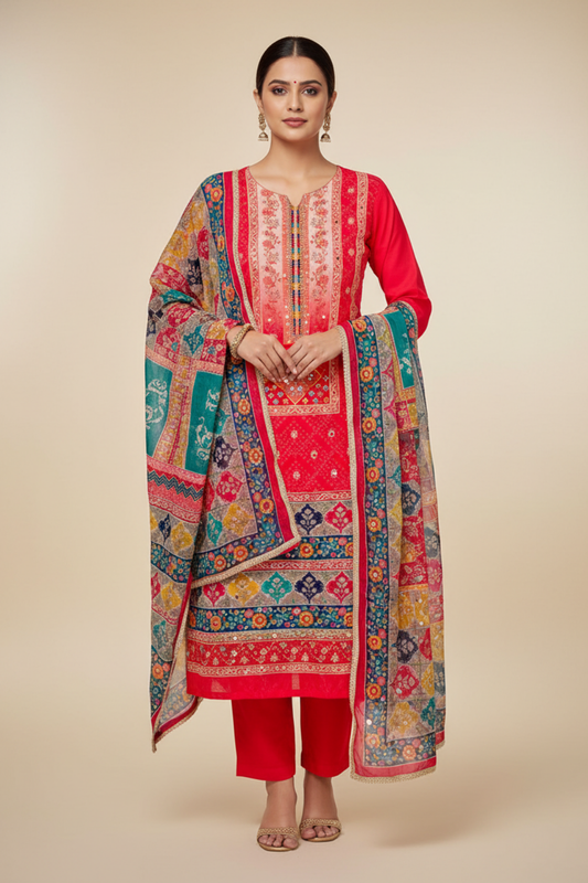 Rani Chinon Unstitched Salwar Suit With Chinon Dupatta