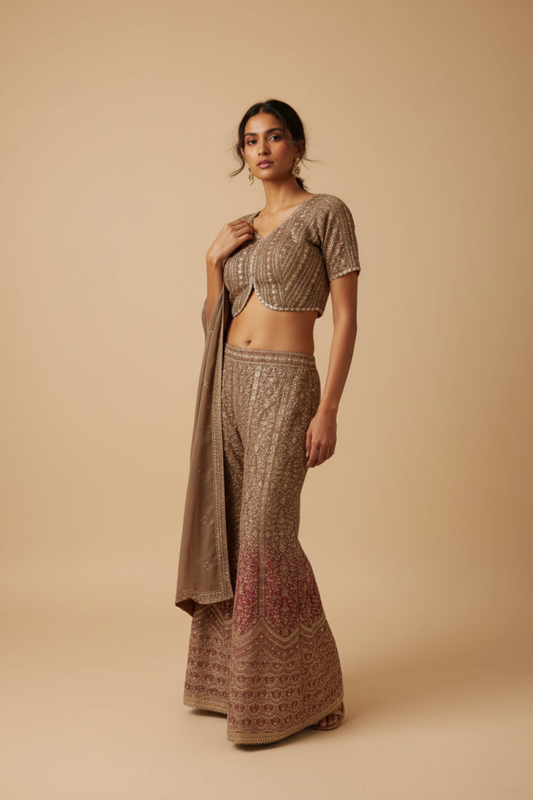 Gajari Georgette Readymade Sharara Set With Georgette Dupatta