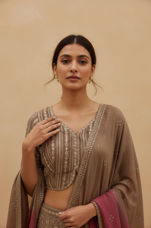 Gajari Georgette Readymade Sharara Set With Georgette Dupatta