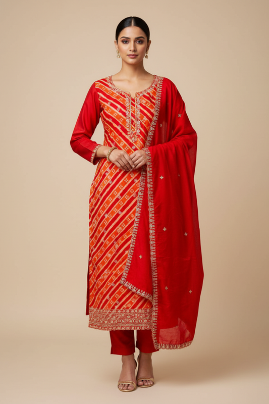 Red Dola Unstitched Salwar Suit With Cotton Dupatta