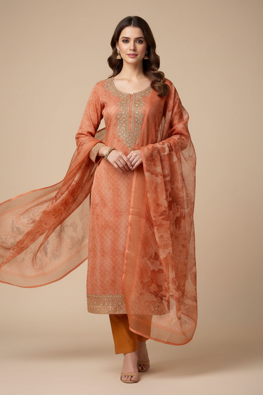 Gajari Cotton Unstitched Salwar Suit With Cotton Dupatta