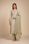 Pista Organza Unstitched Salwar Suit With Organza Dupatta